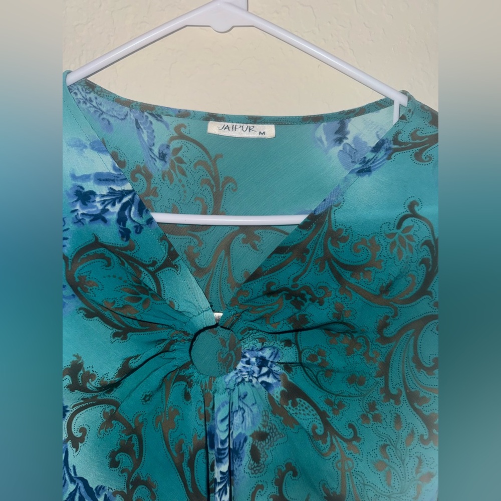 Jaipur Teal and Blue Floral Blouse-Y2K Vintage